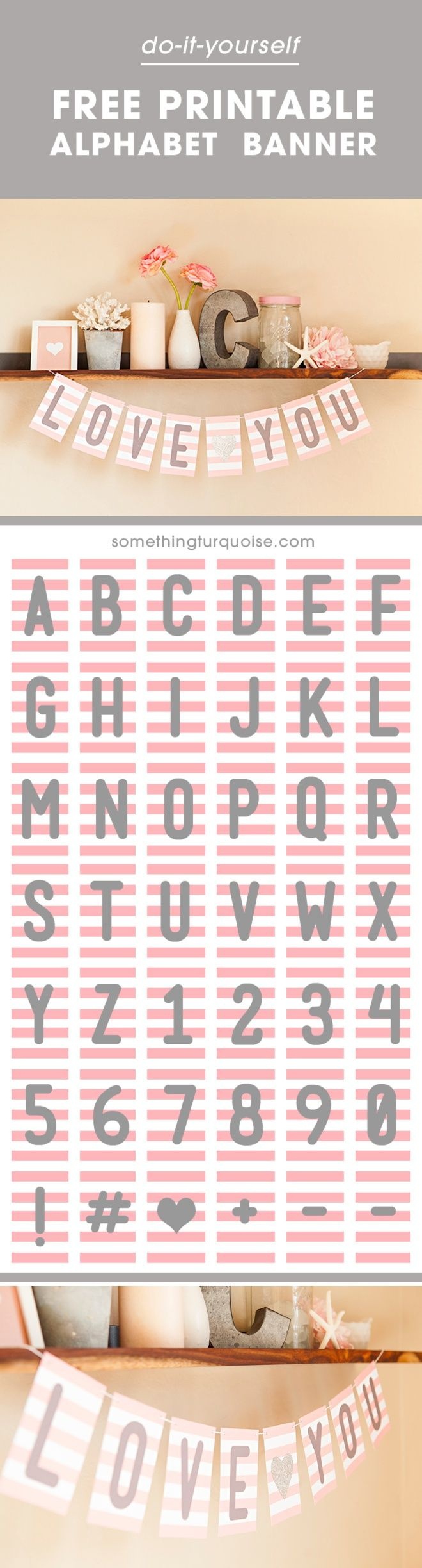 Free Pink + Gray Printable Alphabet And Number Banner - Free Printable Pink Banner