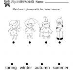 Free Preschool Match The Seasons Worksheet   Free Printable Seasons Worksheets For Kindergarten