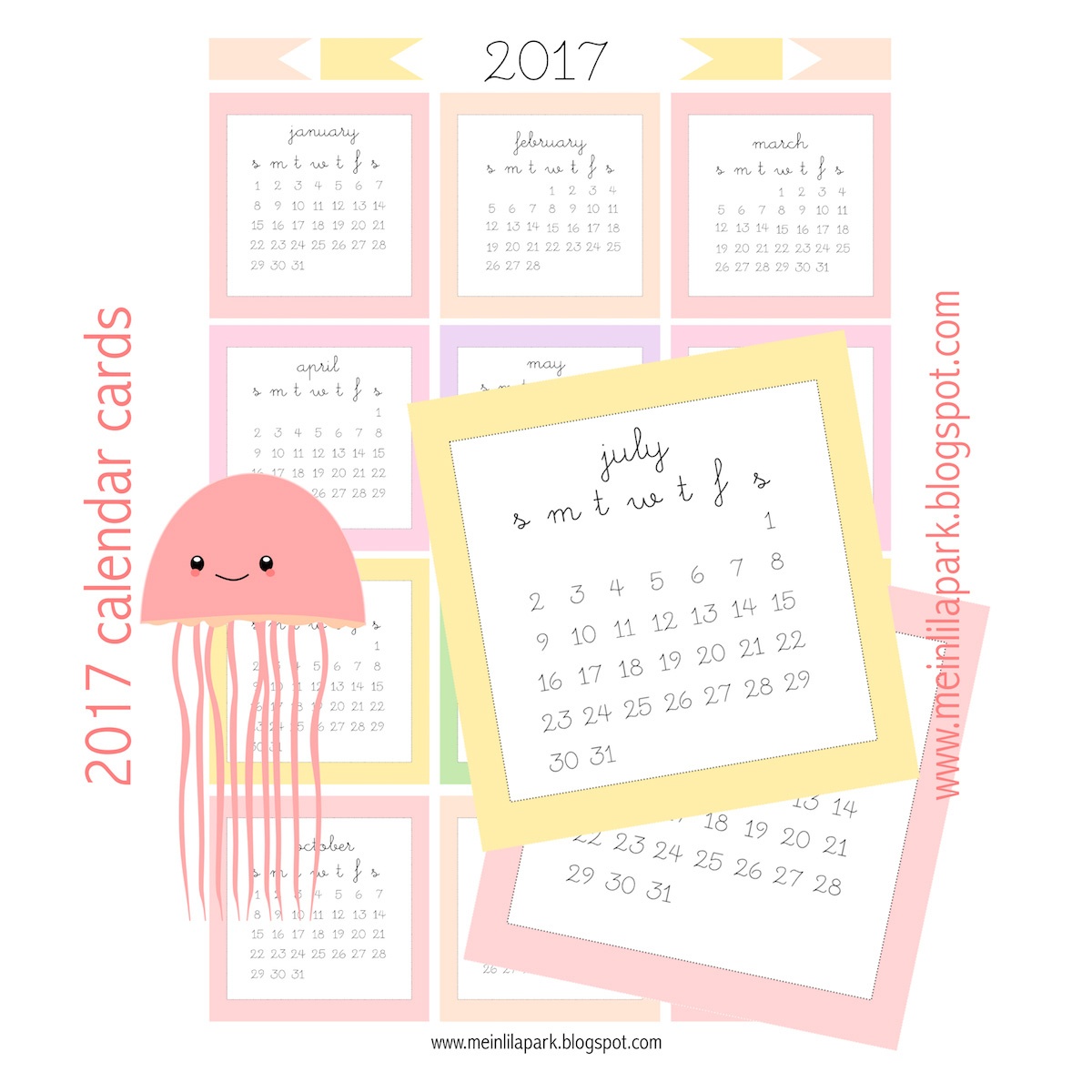 Free Printable 2017 Mini Calendar Cards - Bullet Journal Stickers - Free Bullet Journal Printables 2017