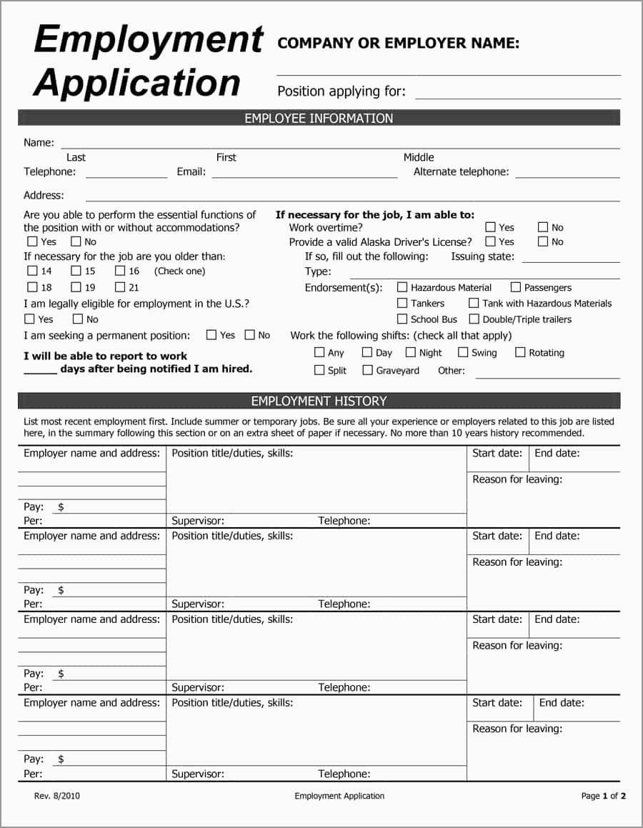 Free Printable Application For Employment Template Unique 50 Free - Free Printable Application For Employment Template