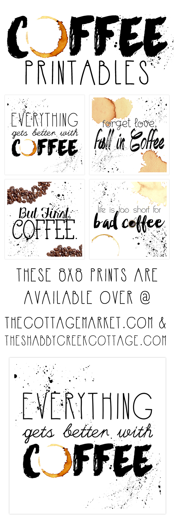 Free Printable Art: The Coffee Collection - The Cottage Market - Free Printable Coffee Bar Signs