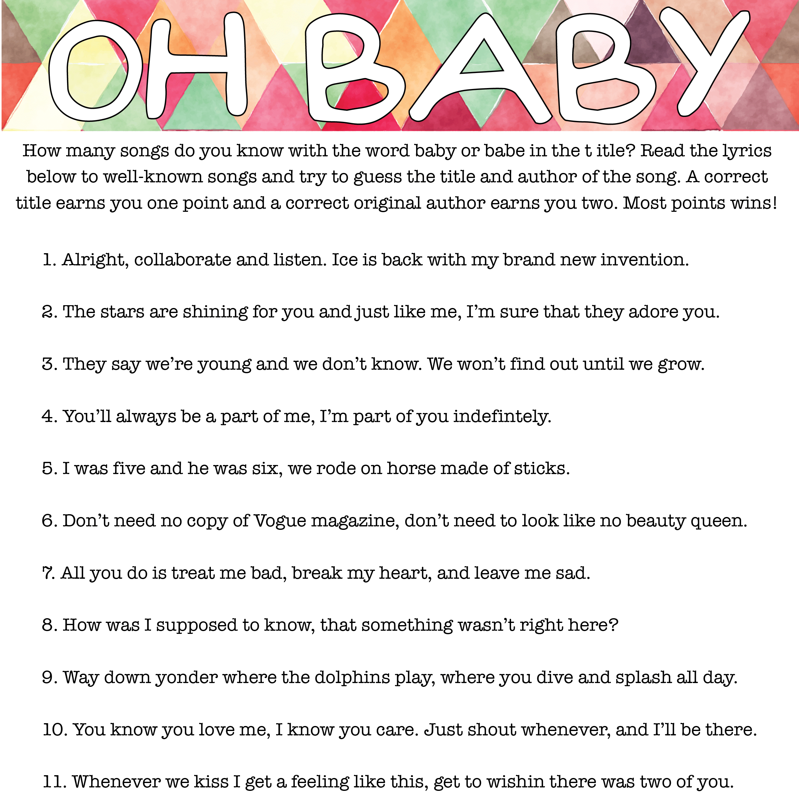 Free Printable Baby Shower Songs Guessing Game - Play Party Plan - Name That Tune Baby Shower Game Free Printable