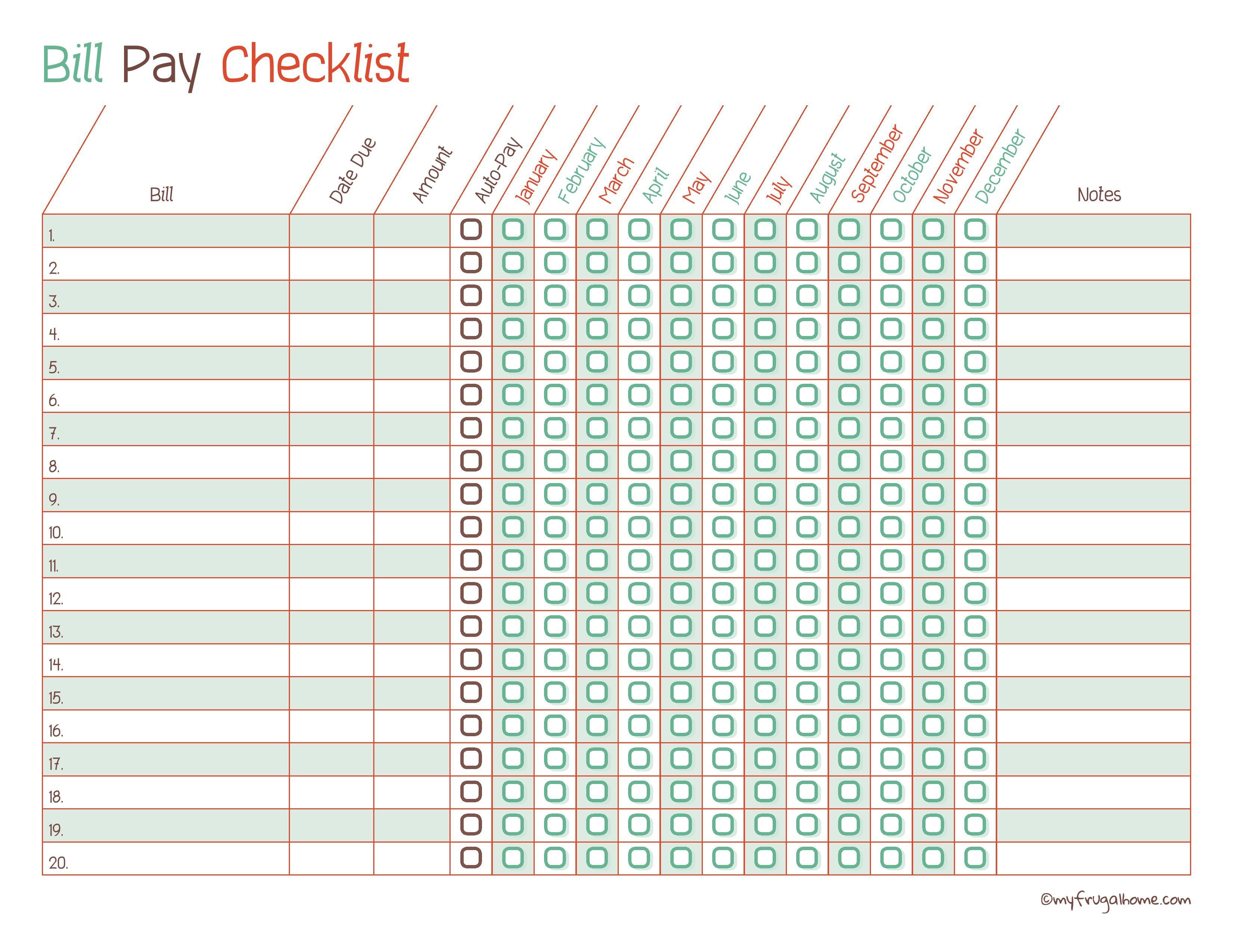 32 Free Bill Pay Checklists & Bill Calendars (Pdf, Word & Excel) Free