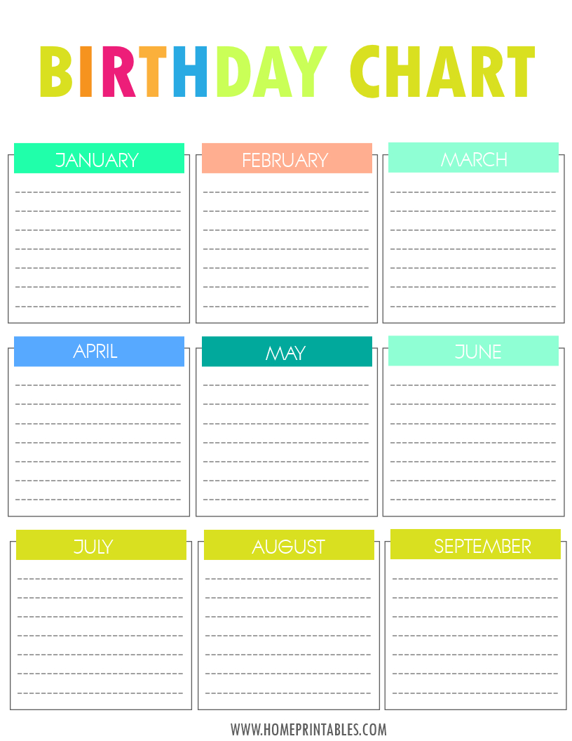 Free Printable Birthday Chart | Special Days | Birthday Charts - Free Printable Charts For Classroom