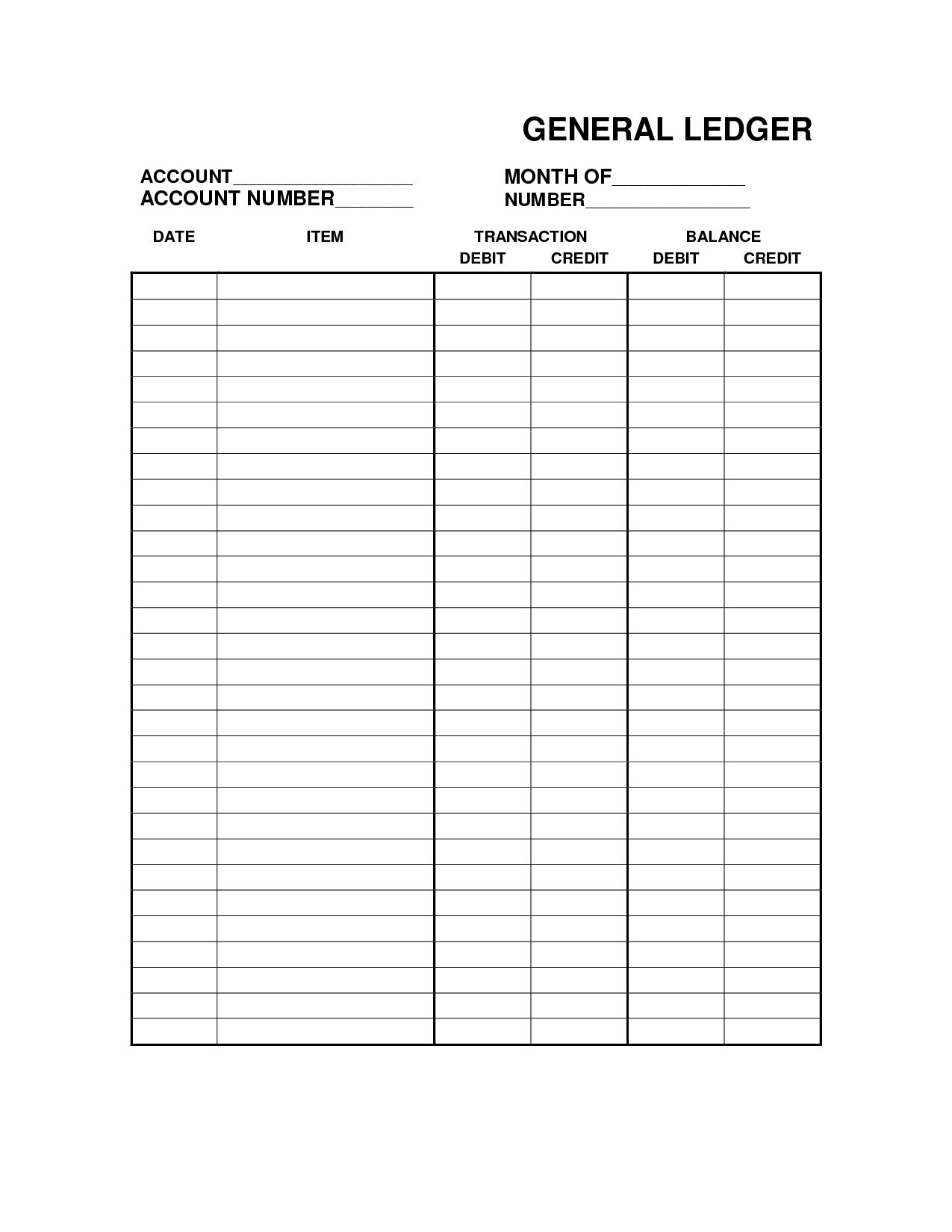 Free Printable Bookkeeping Sheets | General Ledger Free Office Form - Free Printable 4 Column Ledger Paper