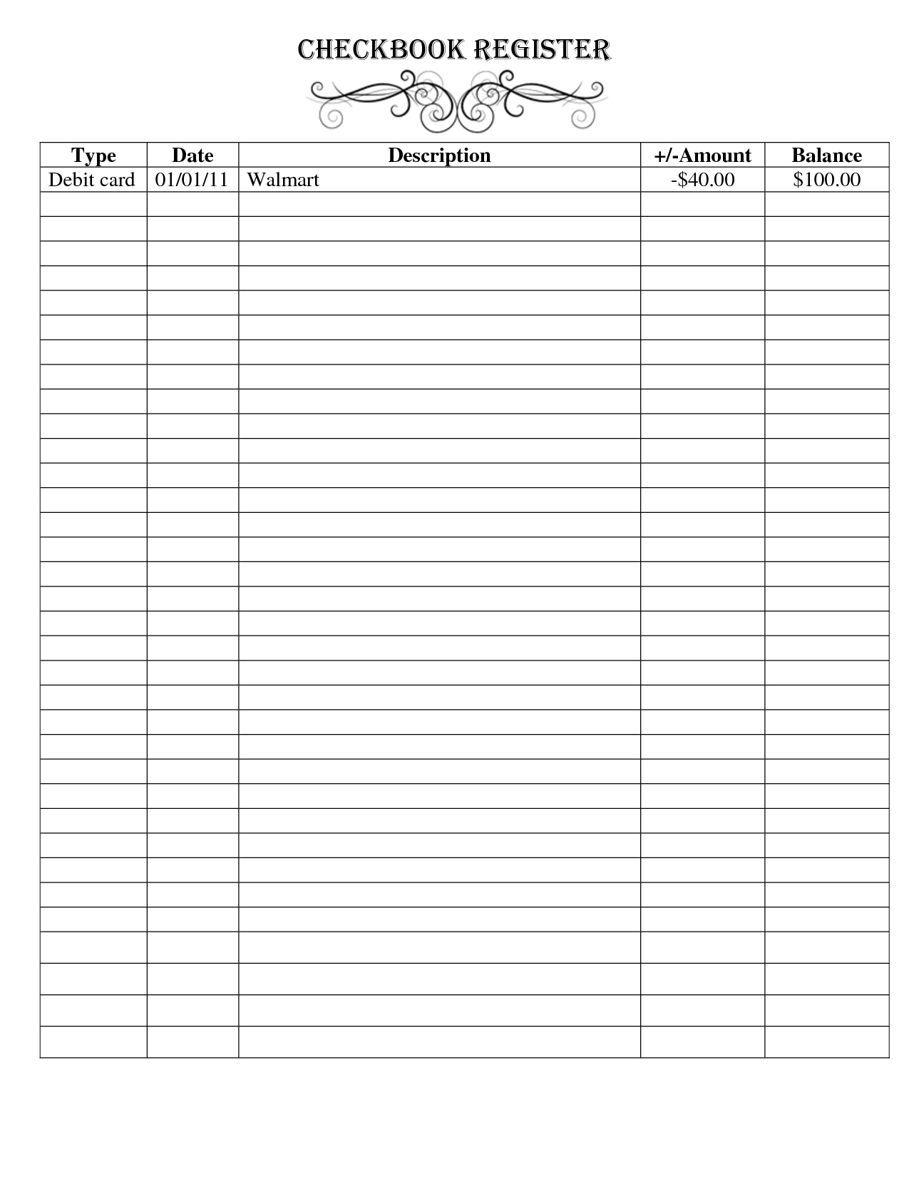 Free Printable Checkbook Register Templates … | Checkbook Register - Free Printable Templates