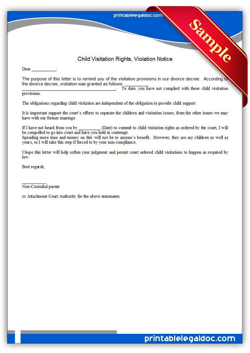 Free Printable Child Visitation Rights, Viiolation Notice | Sample - Free Printable Child Custody Forms