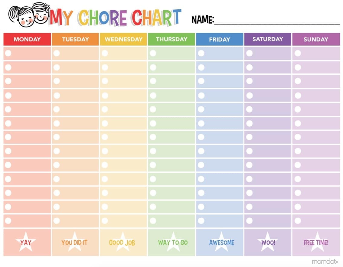 Free Printable Chore Chart - - Free Printable Charts And Lists