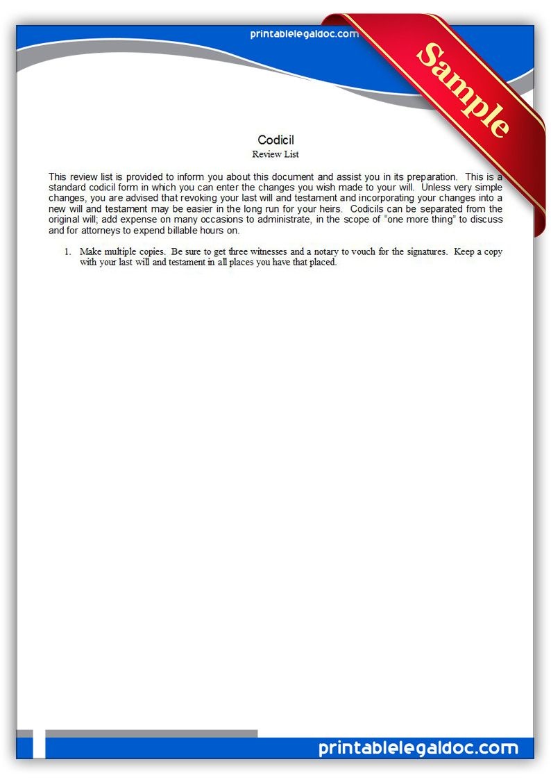 Free Printable Codicil Legal Forms | Free Legal Forms | Online Form - Free Printable Codicil Form