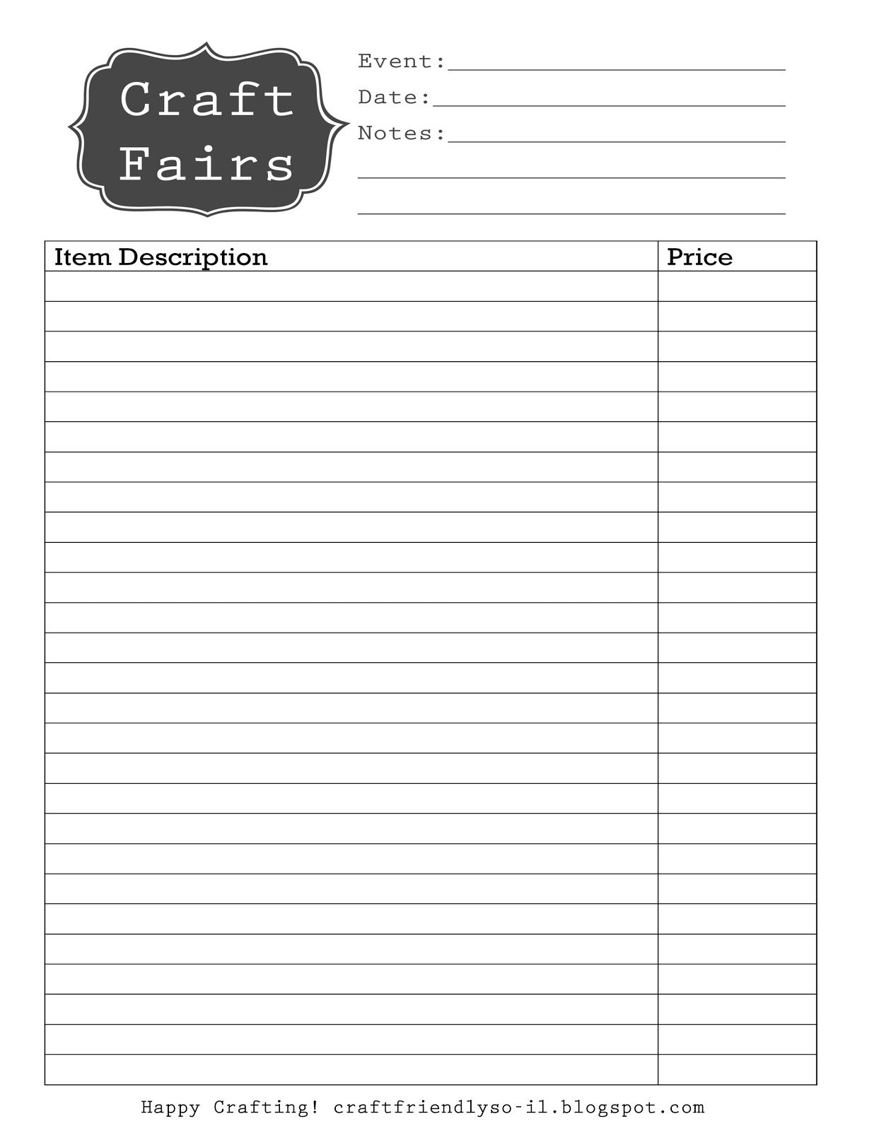 Free Printable // Craft Fair Inventory Sheet // Just For You - Free Printable Inventory Sheets Business