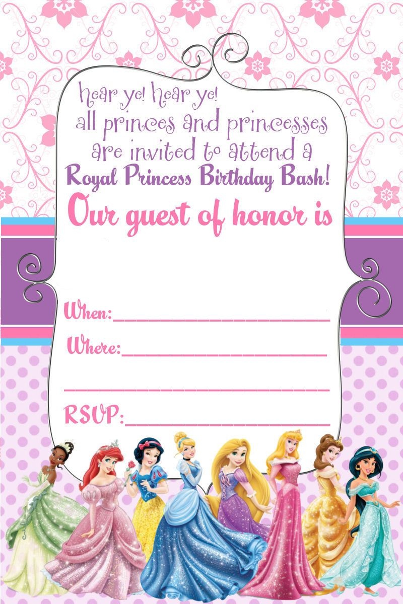 Free Printable Disney Princess Ticket Invitation | Printable - Free Printable Birthday Invitation Cards