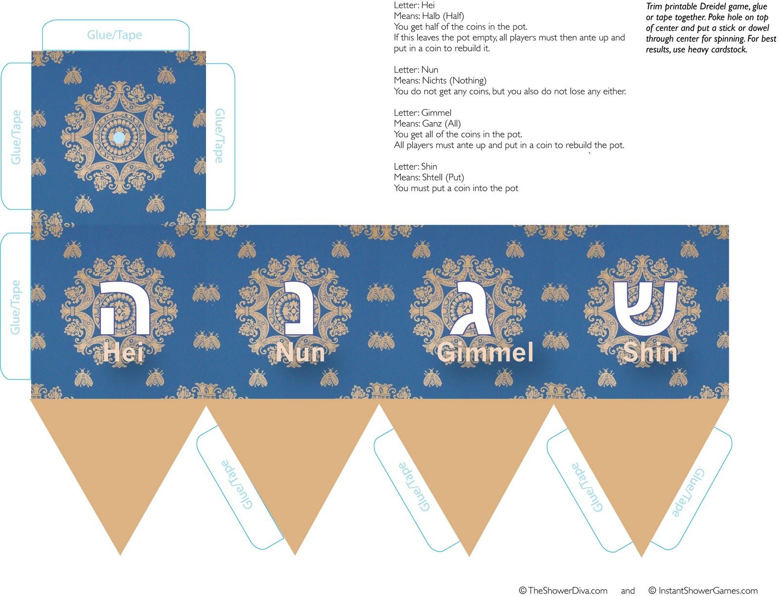 Free Printable Dreidel Pattern For Dreidel Paper Game | The Shower - Free Printable Dreidel Template