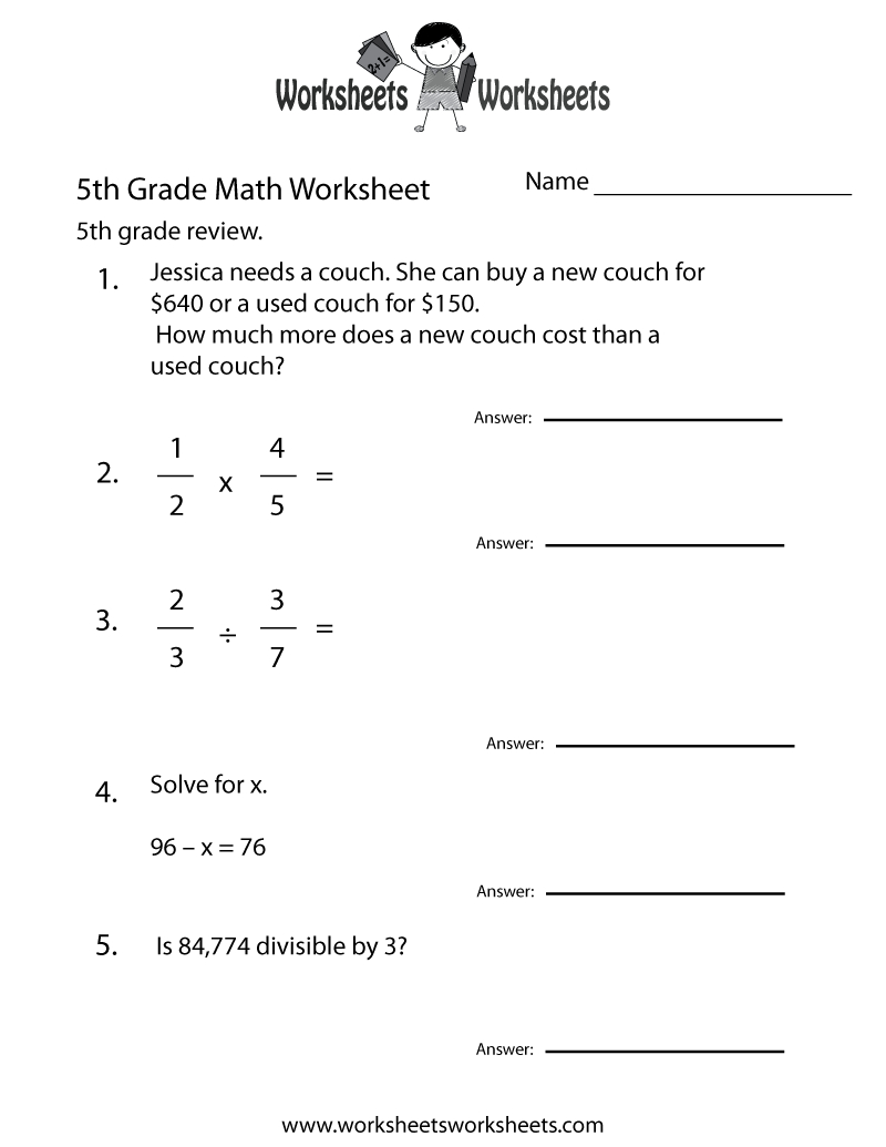 Free Printable Fifth Grade Math Practice Worksheet - Free Printable 5Th Grade Math Worksheets