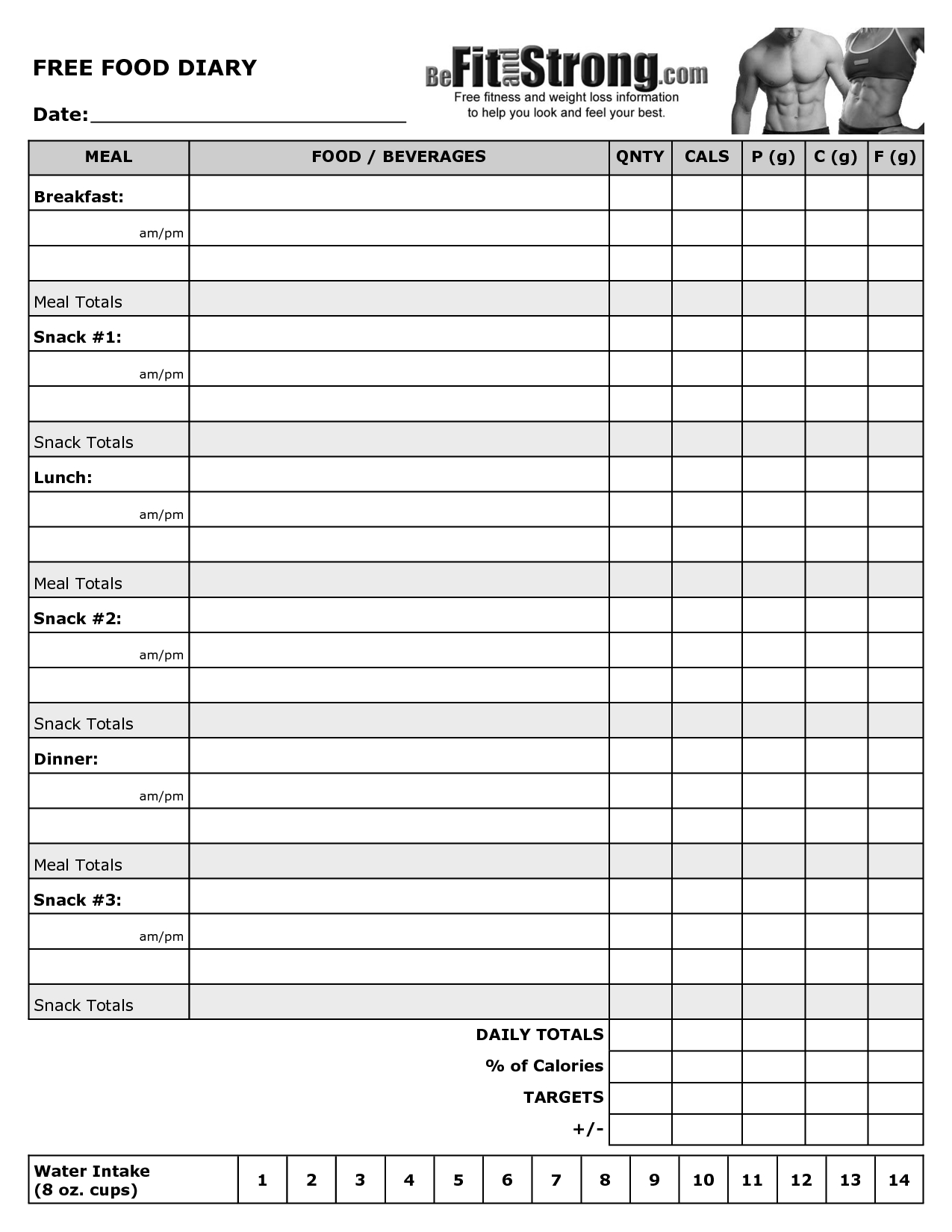 template for a a daily calorie tracker