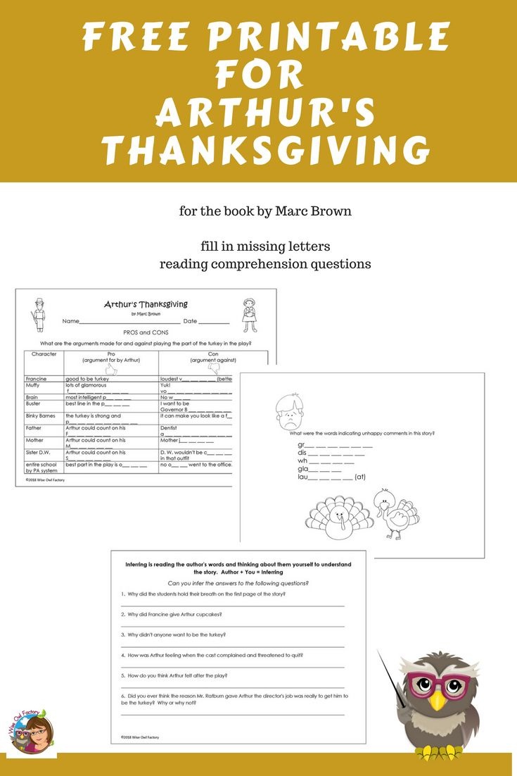 Free Printable For Arthur's Thanksgiving Book | Free On The Wise Owl - Free Printable Thanksgiving Books
