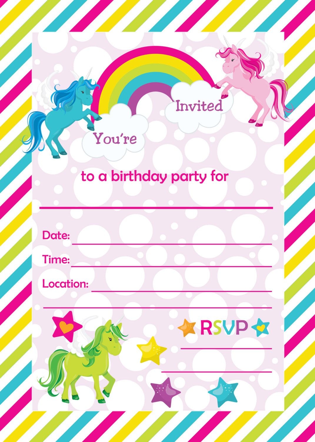 Free Printable Golden Unicorn Birthday Invitation Template - Happy Birthday Invitations Free Printable