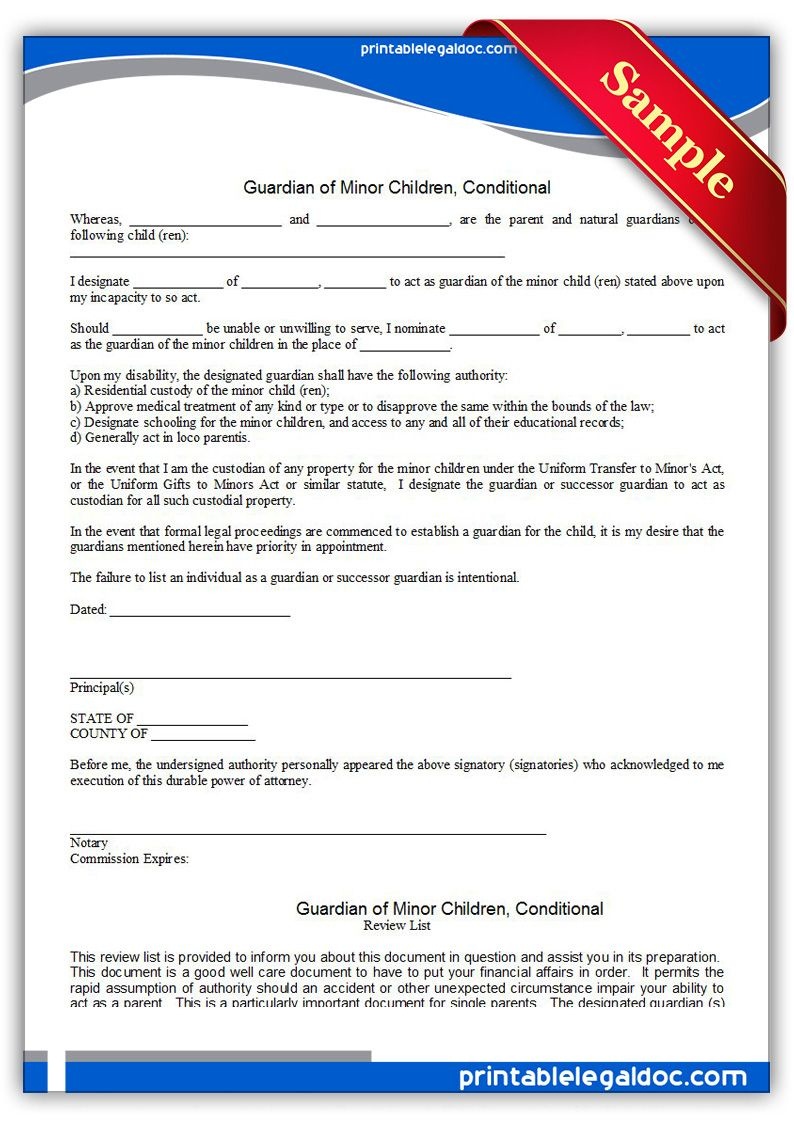 Free Printable Guardian Of Minor Children, Conditional | Sample - Free Printable Legal Forms