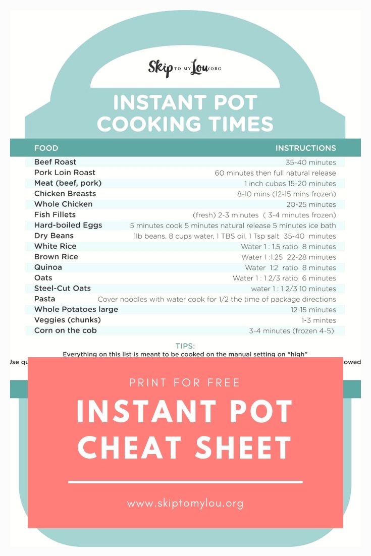 Free Printable Instant Pot Cheat Sheet | Free Printables | Instant - Free Printable Instant Pot Cheat Sheet