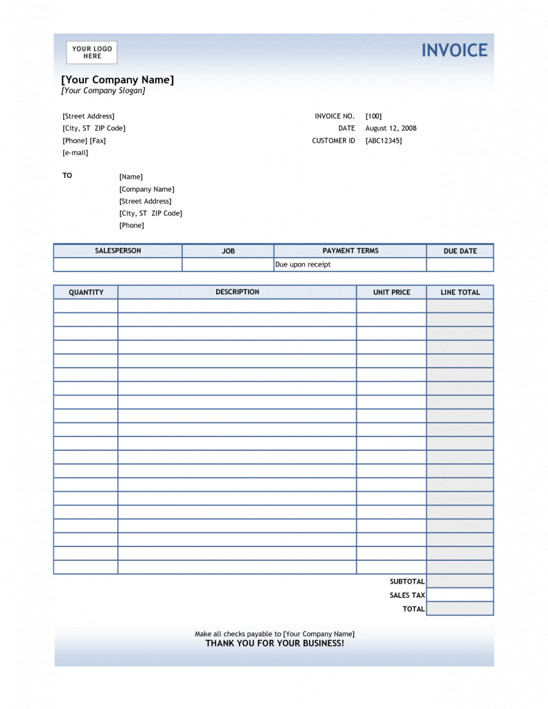 Free Printable Invoice Template Pdf Tagua Spreadsheet Sample And - Free Printable Invoice Template Excel