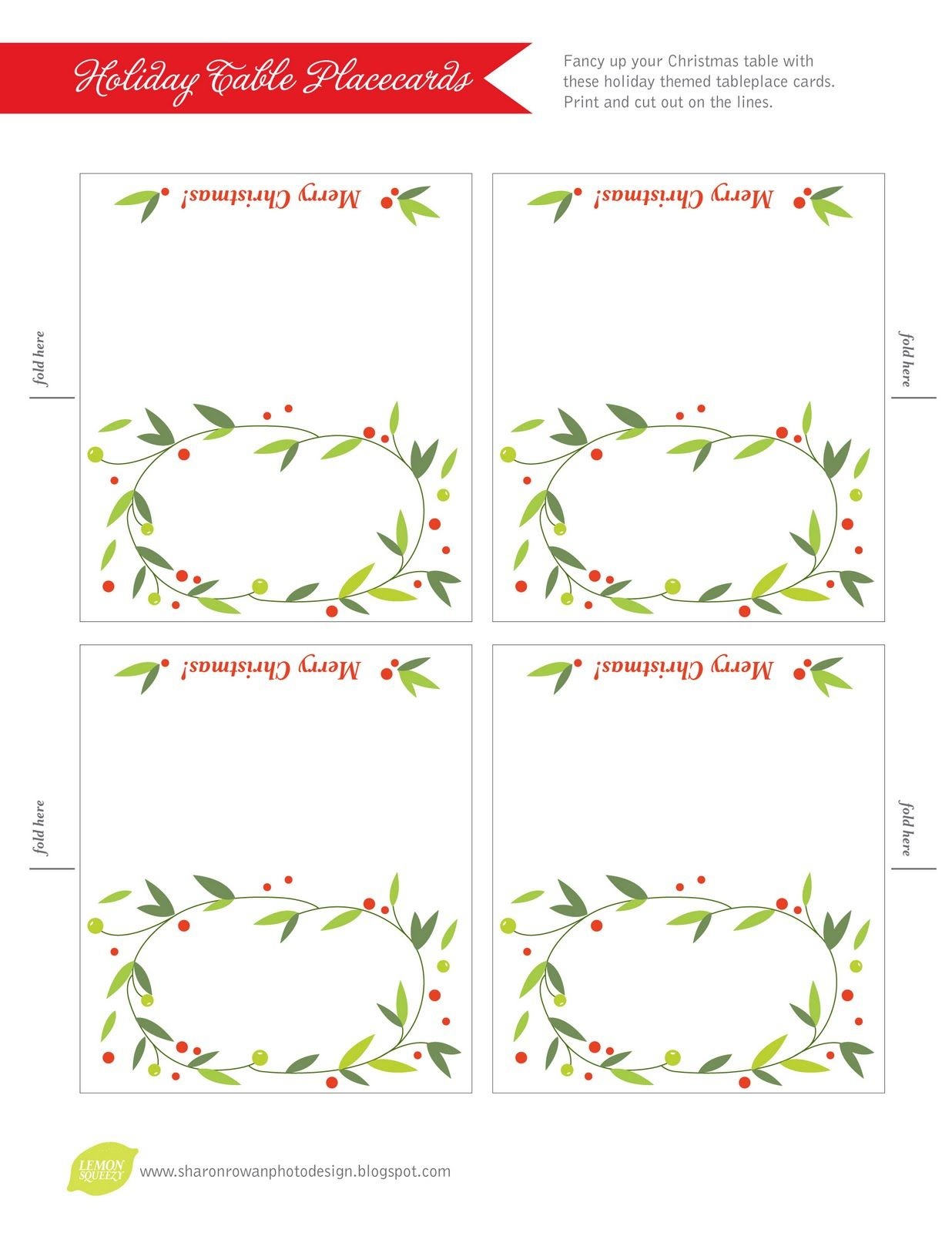 Free Printable Lemon Squeezy: Day 12: Place Cards | Christmas - Free Printable Christmas Table Place Cards Template