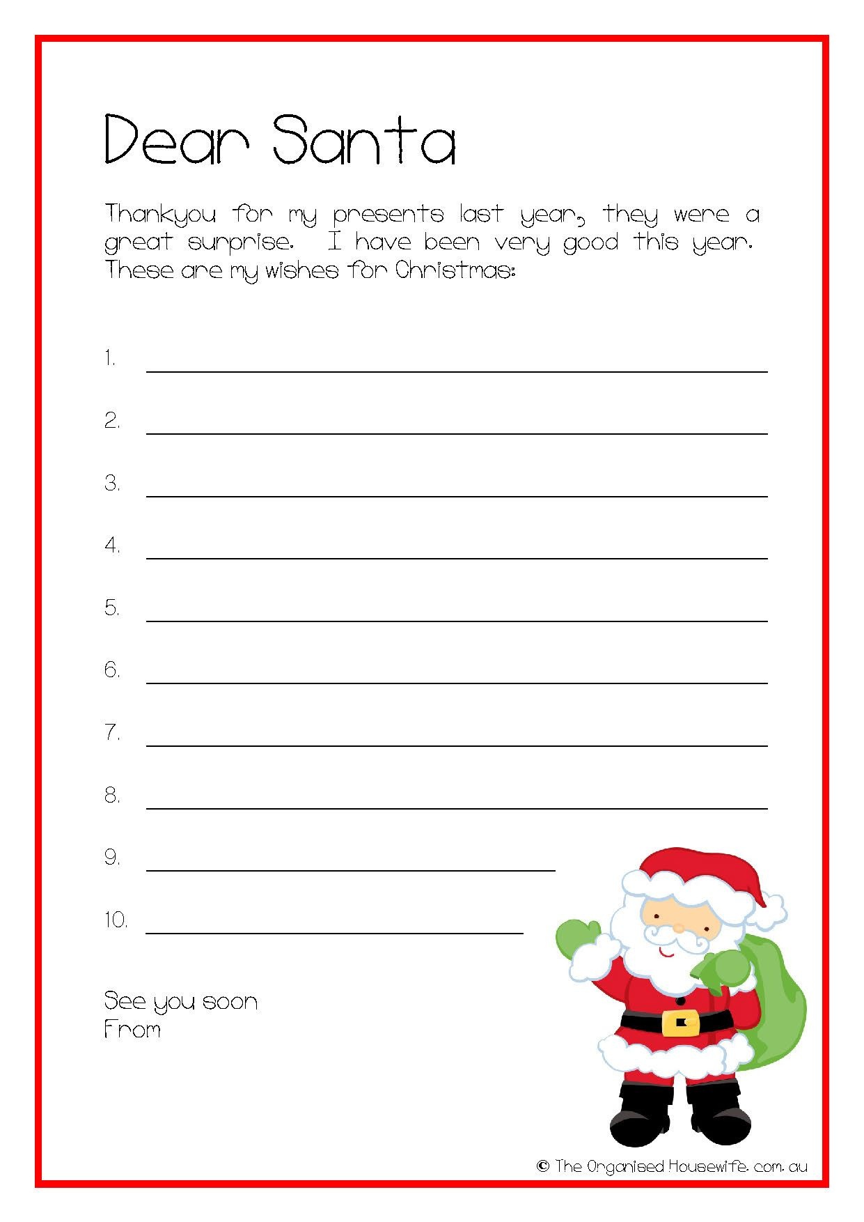 Free Printable Letter To Santa Template Cute Christmas Wish List - Letter To Santa Template Free Printable