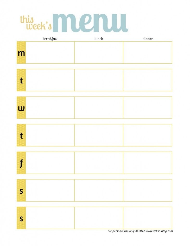 Free Printable Menu Planners -Has One Without Days Of The Week - Free Printable Menu Templates