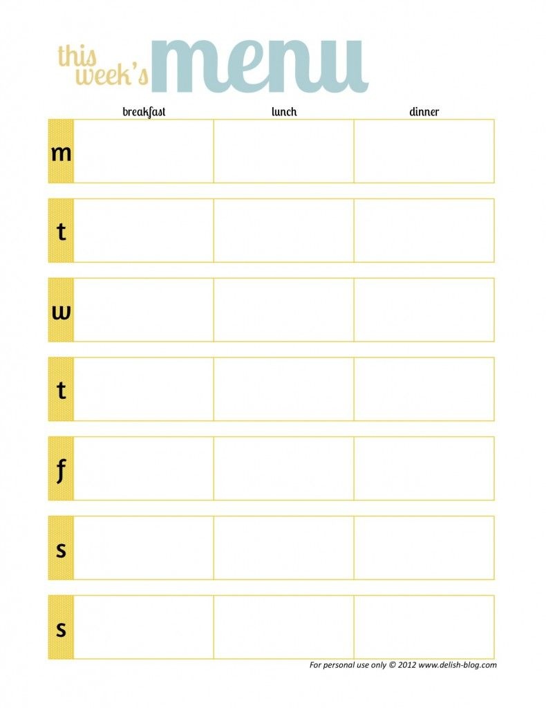 Free Printable Menu Planners -Has One Without Days Of The Week - Free Printable Menu