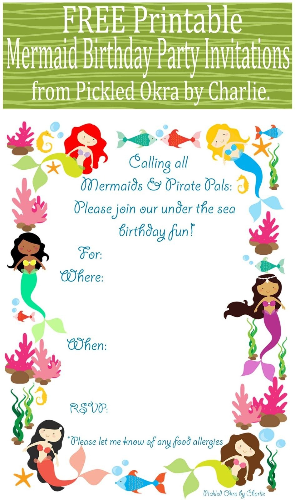 Free Printable Mermaid Birthday Party Invitations For Your Next - Free Printable Mermaid Invitations