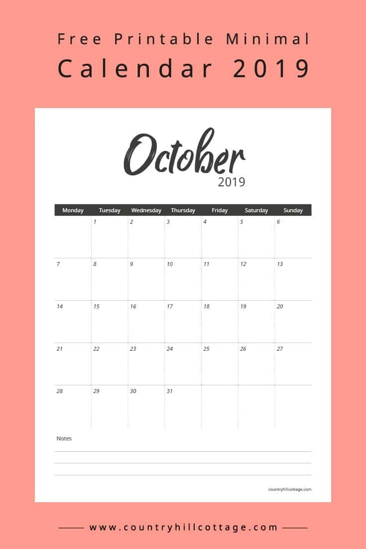 Free Printable Minimal Calendar 2019 | Calendar | Minimal Calendar - Free October Printables