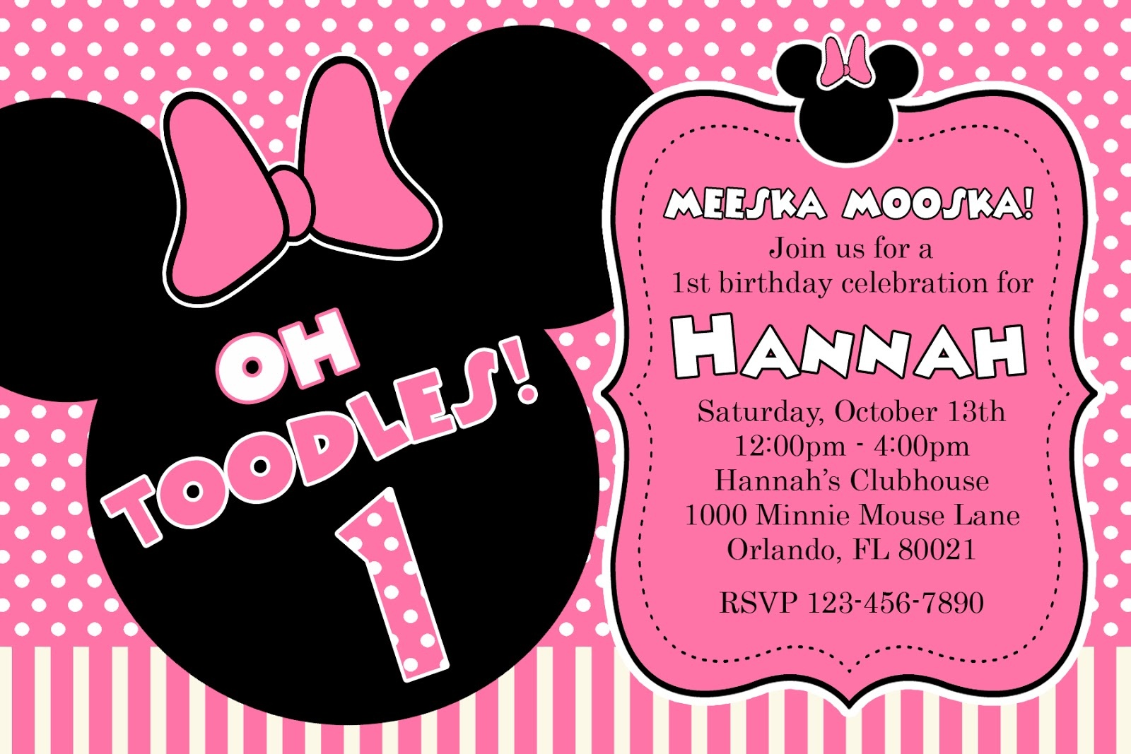 Free Printable Minnie Mouse 1St Birthday Invitations — Birthday - Free Printable Minnie Mouse Party Invitations