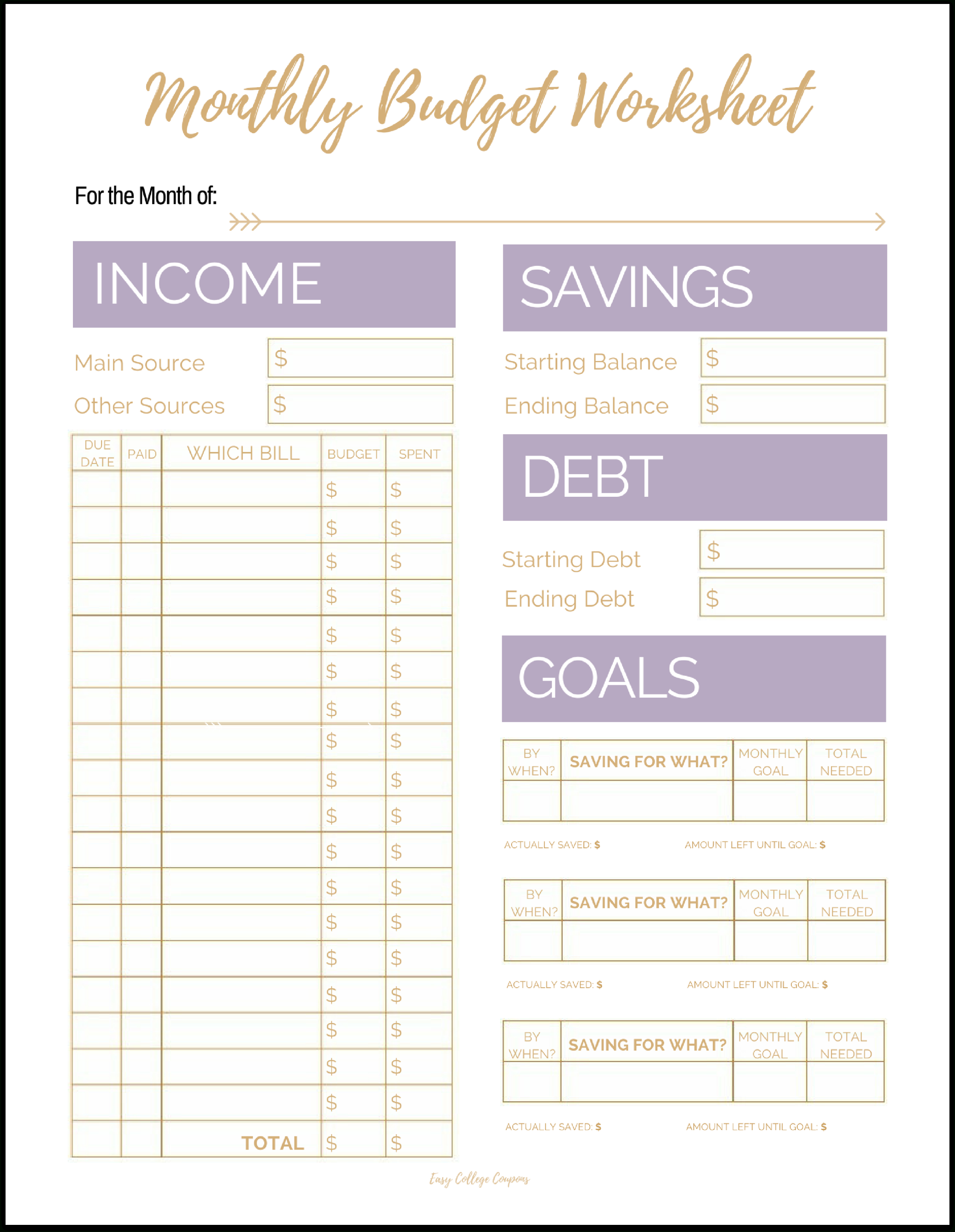 household budget printables