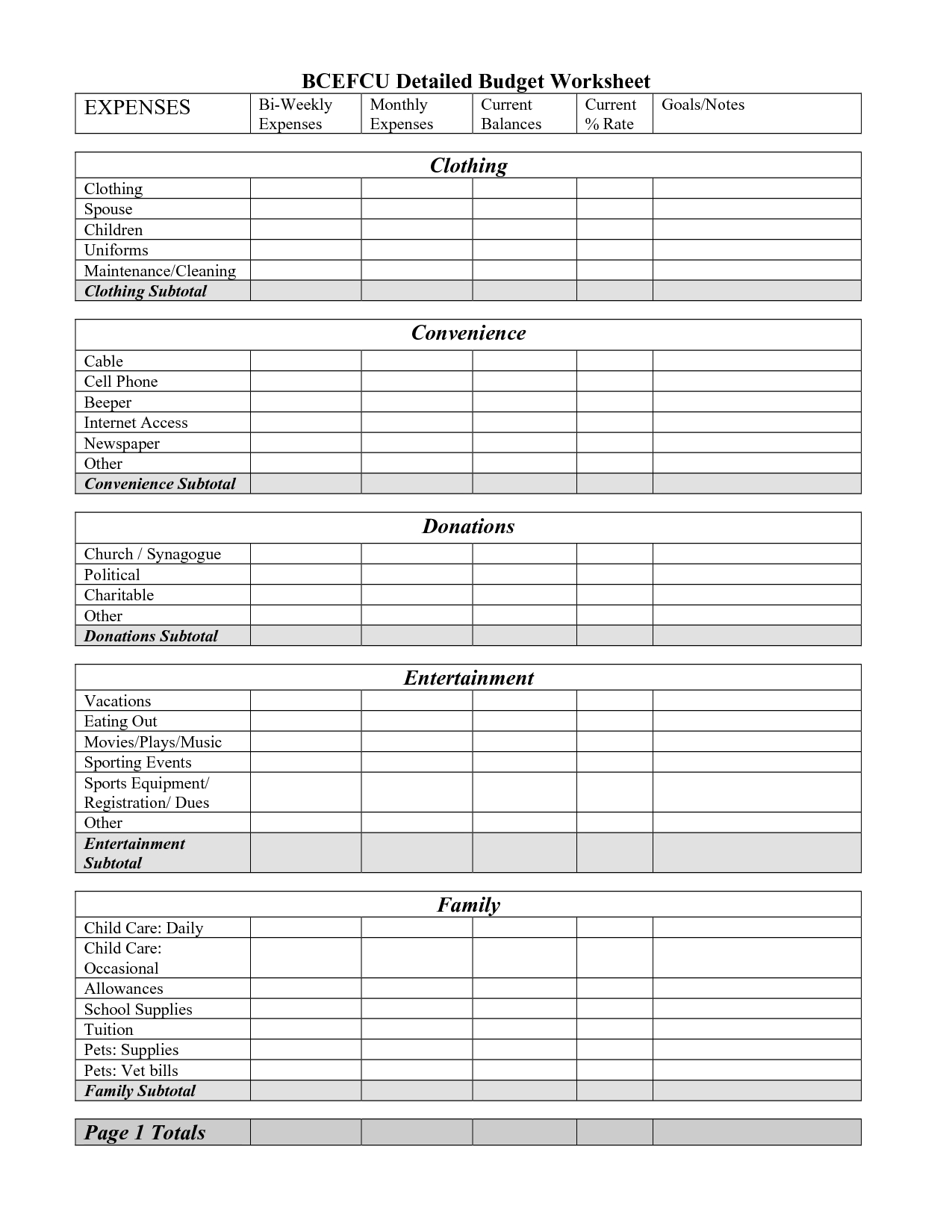 Free Printable Monthly Budget Worksheet |  Detailed Budget - Free Printable Household Expense Sheets