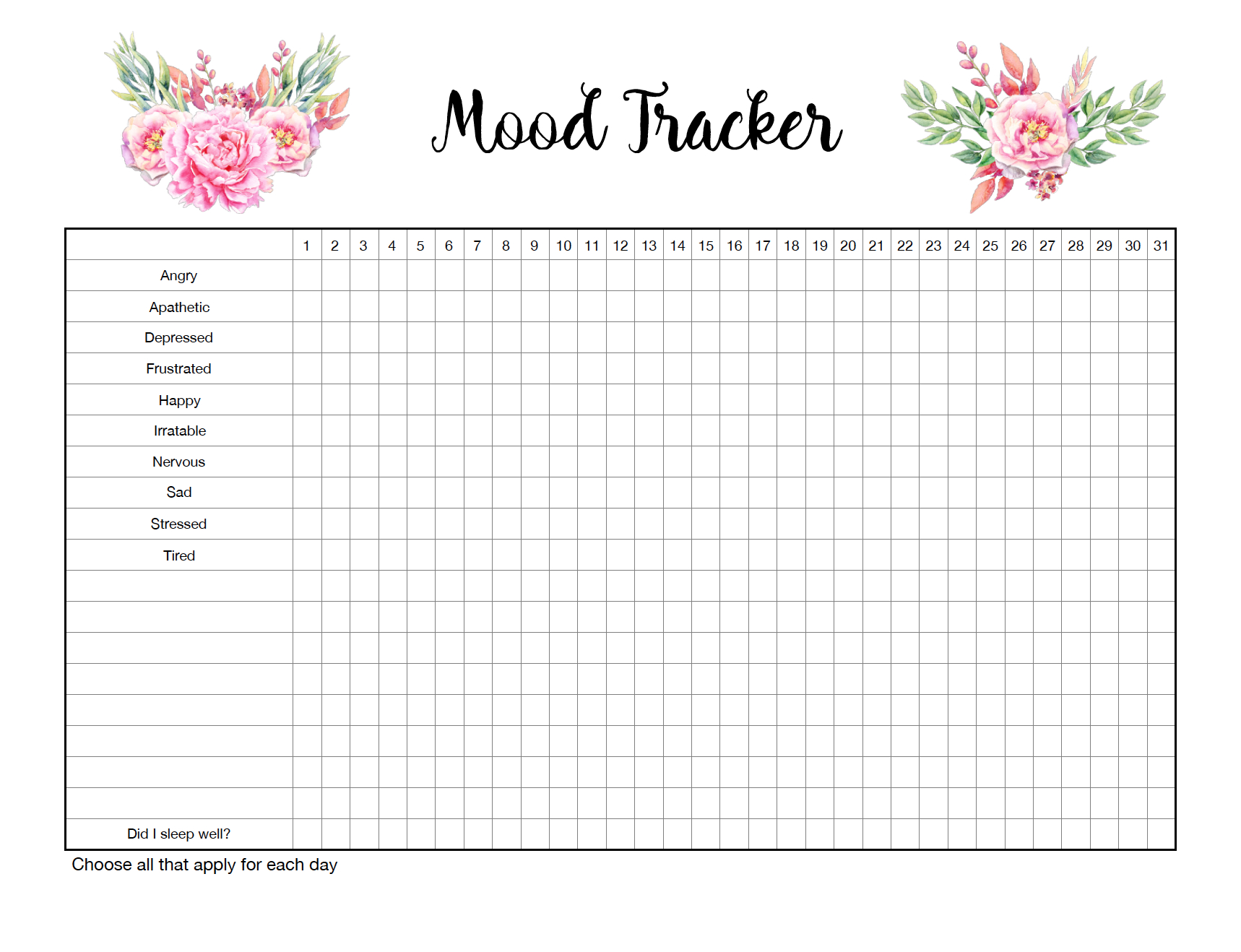 Free Printable Mood Tracker- 4 Mood Tracker Charts - Free Mood Tracker Printable
