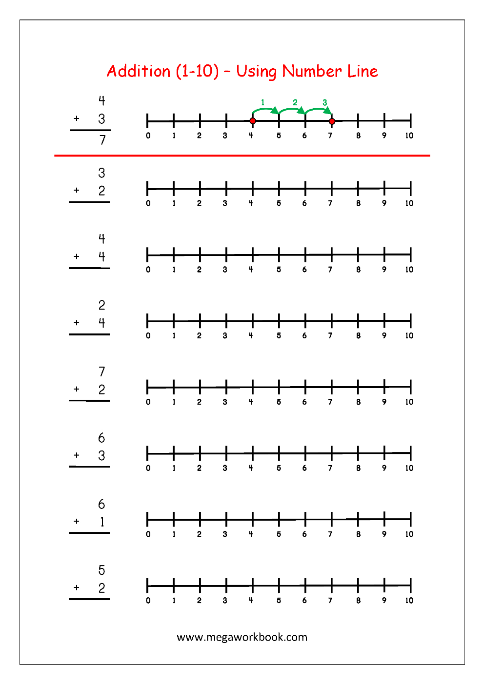 Free Printable Number Addition Worksheets (1-10) For Kindergarten - Free Printable Number Line