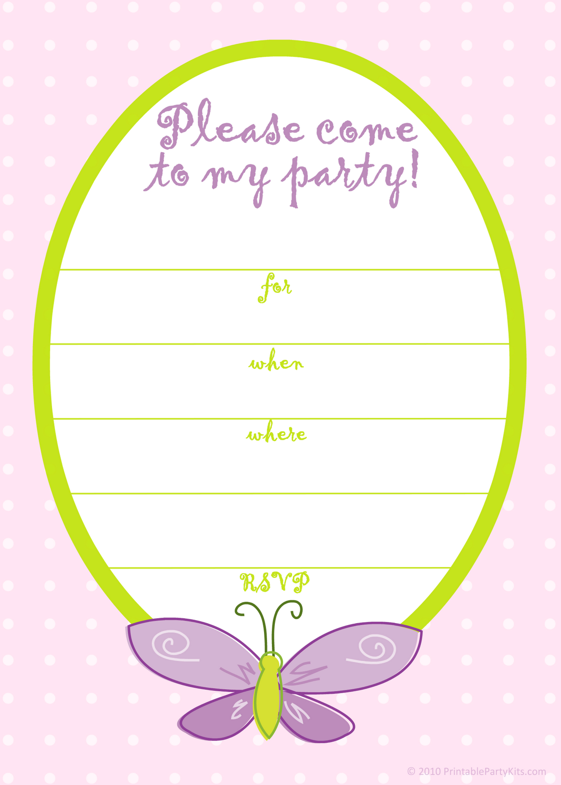 Free Printable Party Invitations: Free Pink Butterfly Girls Birthday - Free Printable Girl Birthday Invitations