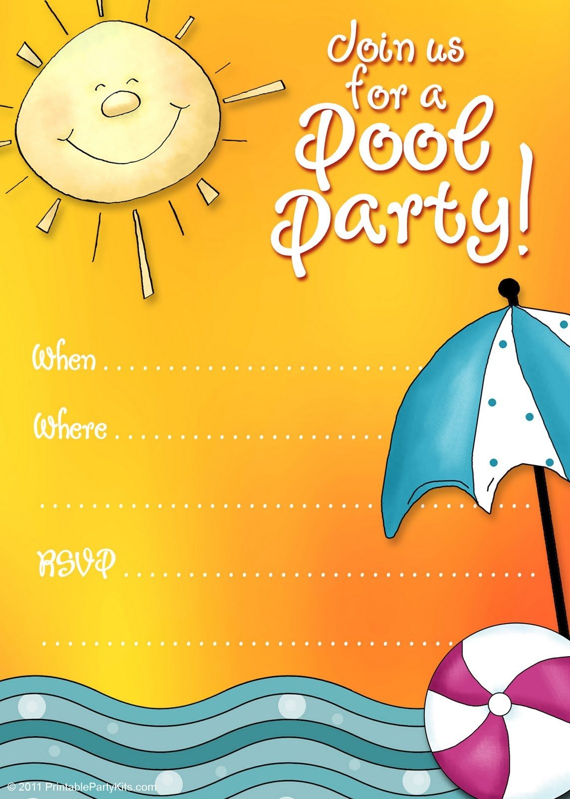 Free Printable Party Invitations: Summer Pool Party Invites | Adhd - Free Printable Pool Party Birthday Invitations