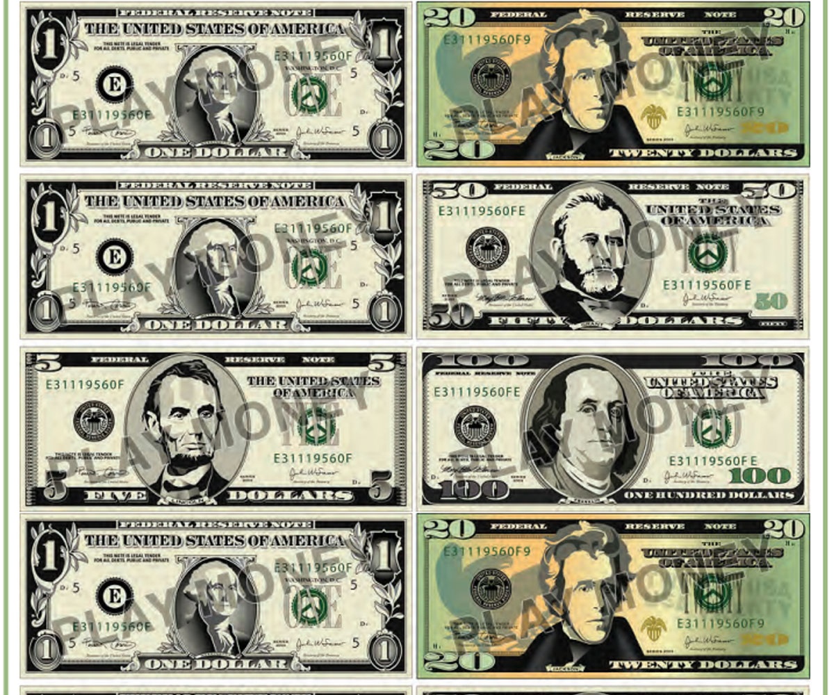 Free Printable Play Money - Familyeducation - Free Printable Play Dollar Bills