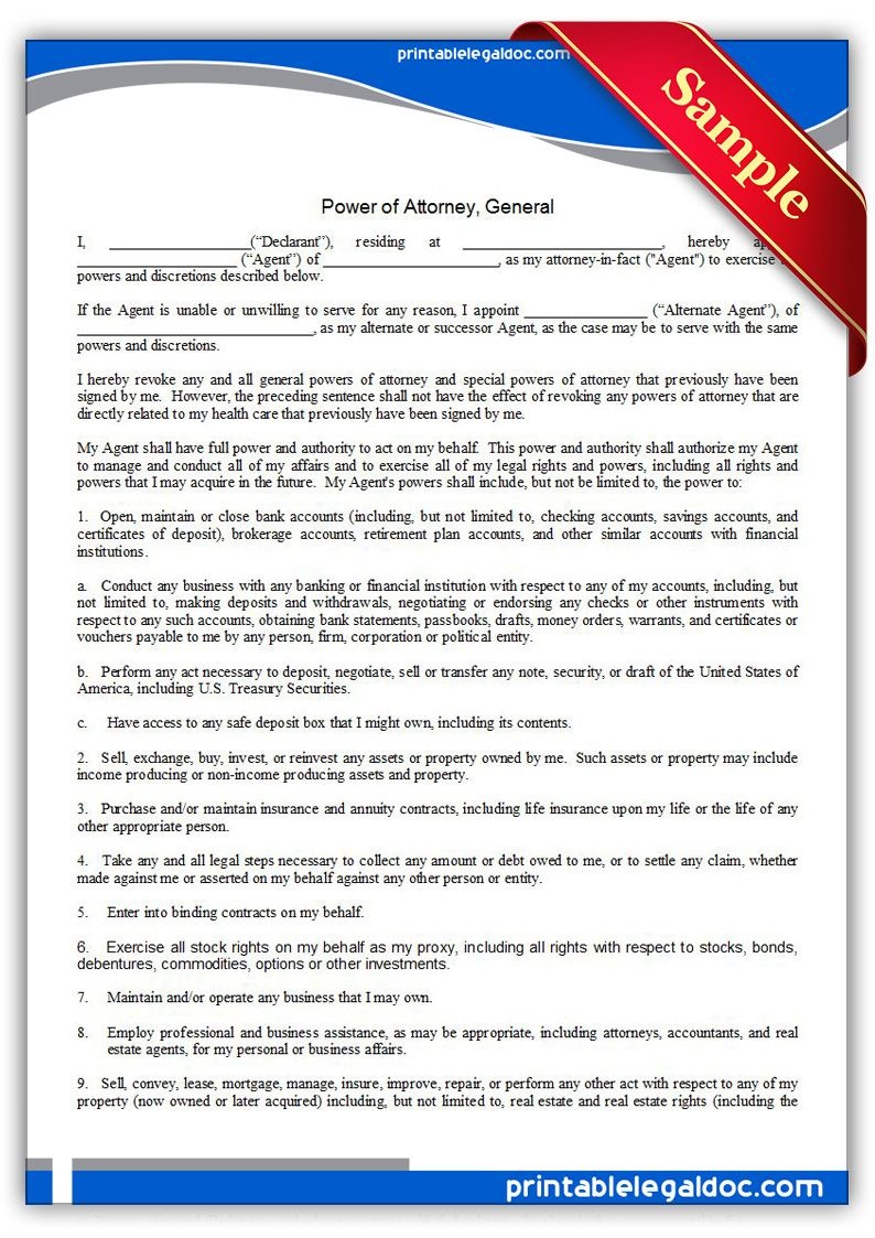 Free Printable Power Of Attorney, General Legal Forms | Free Legal - Free Printable Power Of Attorney Form Florida
