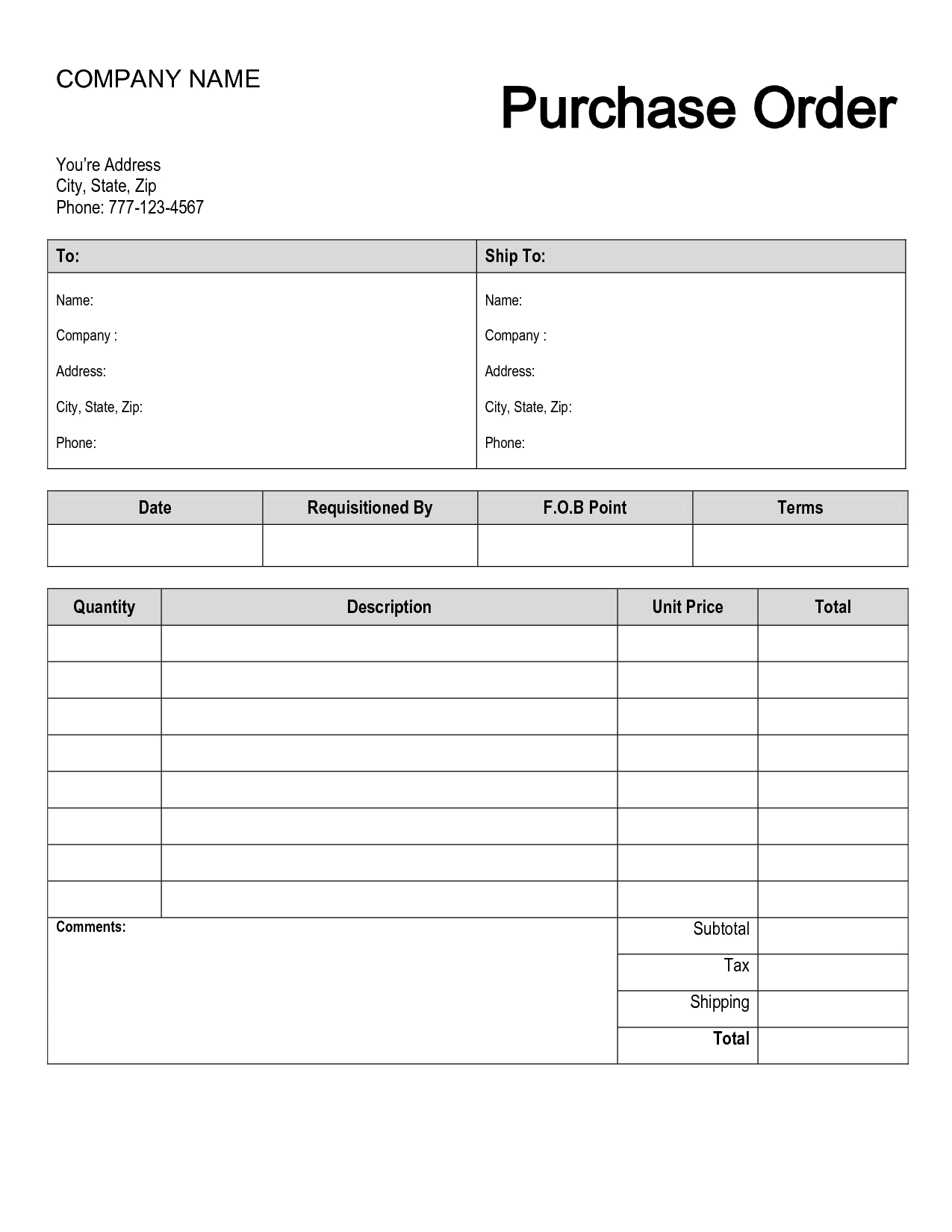 Free Printable Purchase Order Form | Purchase Order | Shop | Order - Free Printable Work Order Template