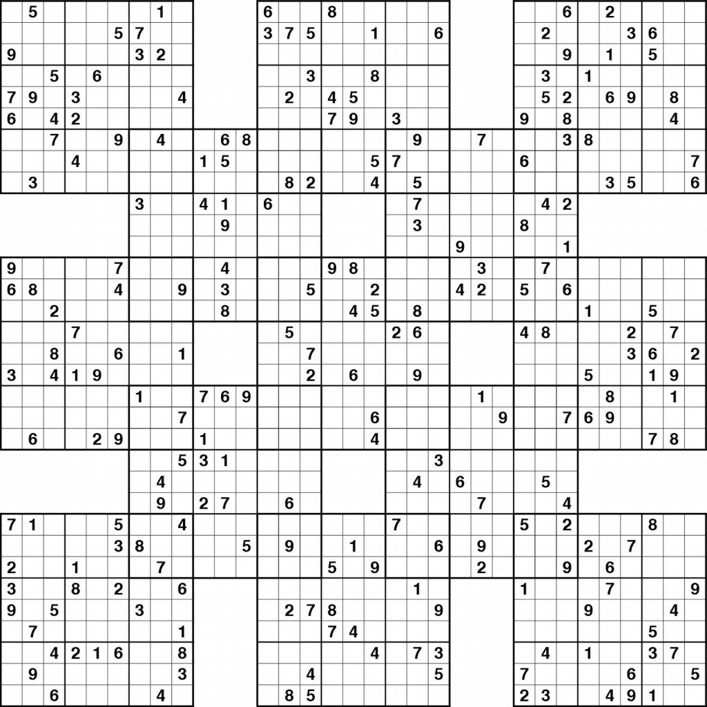 Free Printable Samurai Sudoku Puzzles | Spellen - Sudoku Puzzles - Free Printable Samurai Sudoku