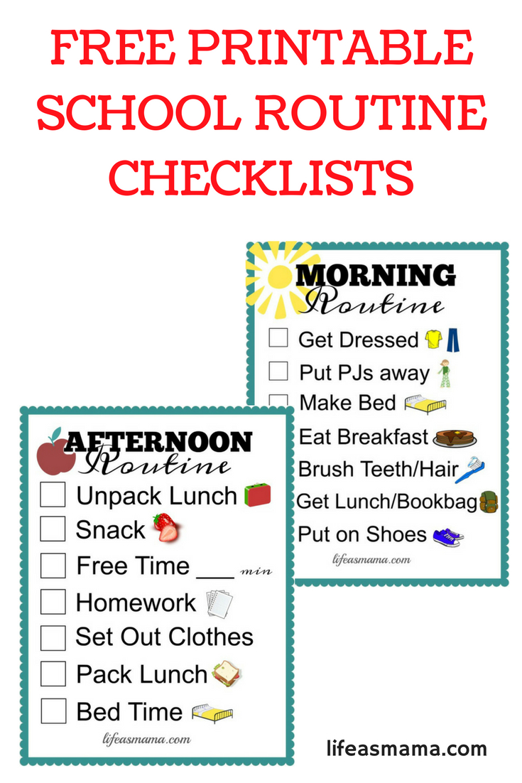 Free Printable School Routine Checklists | Printables | School - Free Printable Morning Routine Charts With Pictures