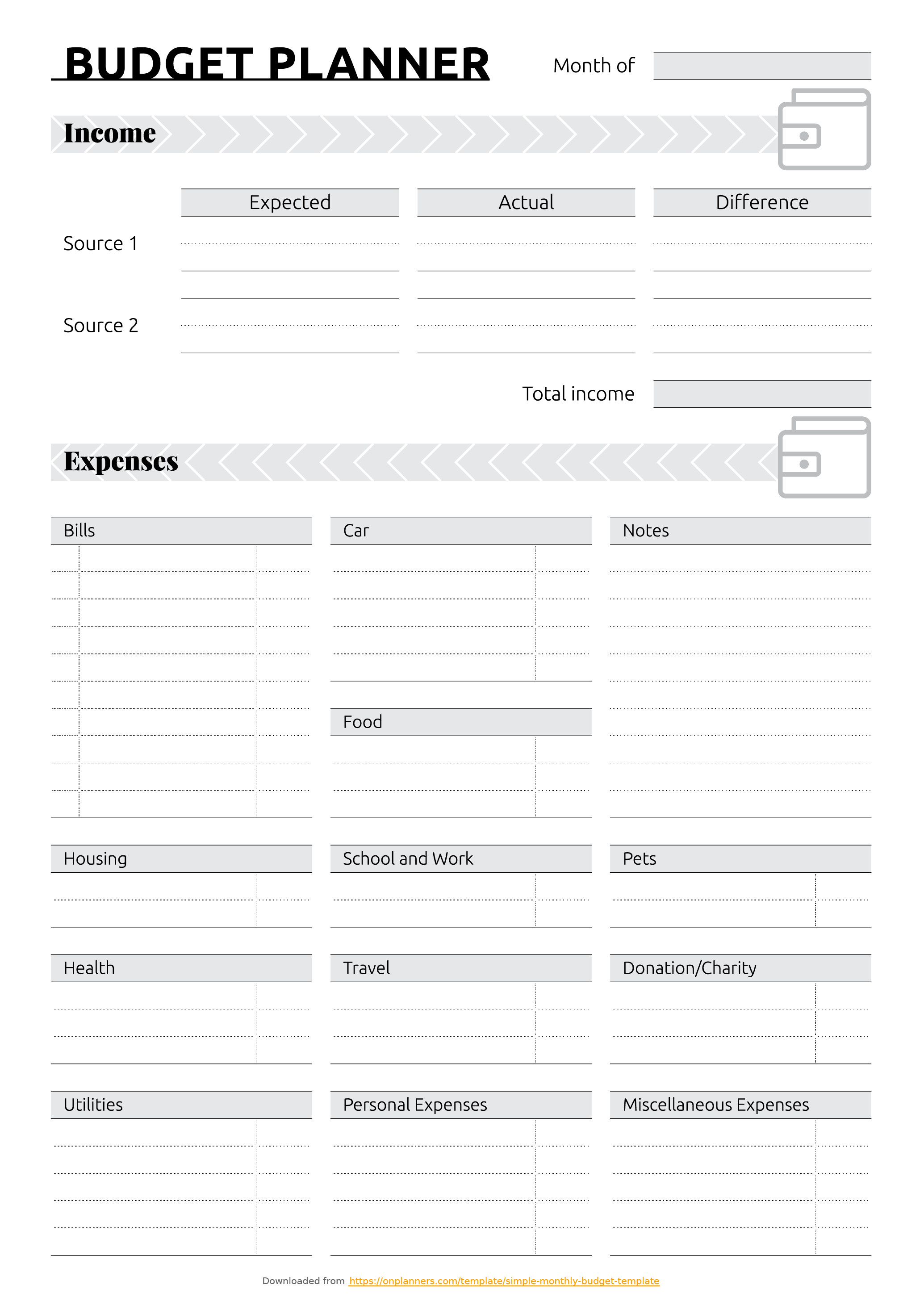 simple budget forms printable