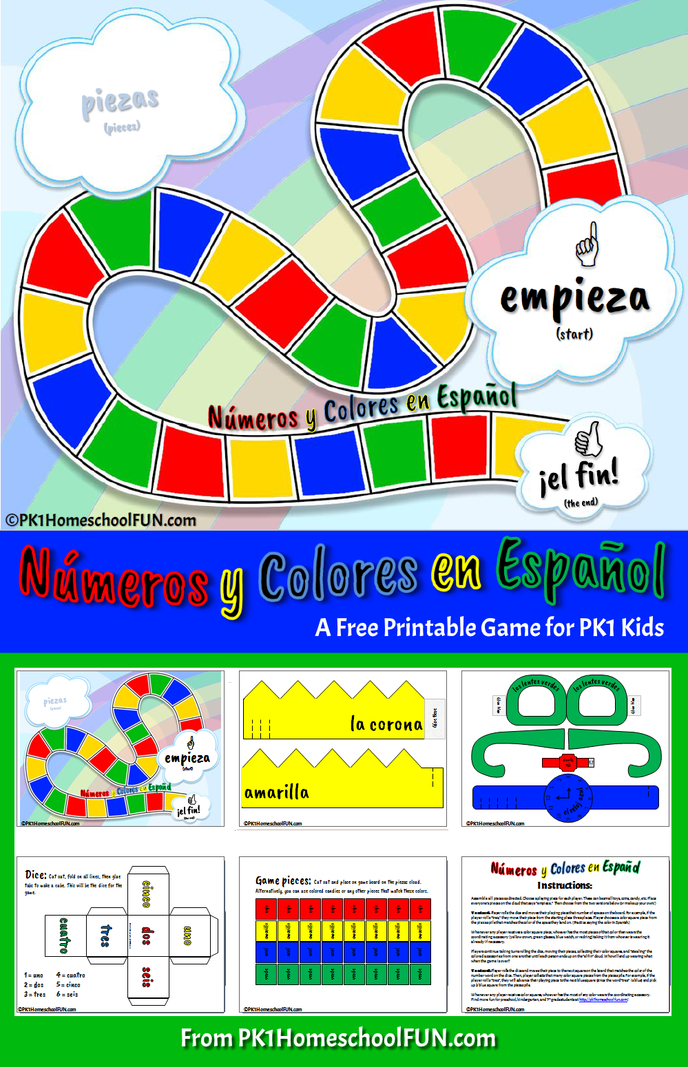 Free Printable Spanish Numbers &amp; Colors Game - Pk1Homeschoolfun - Free Printable Spanish Numbers