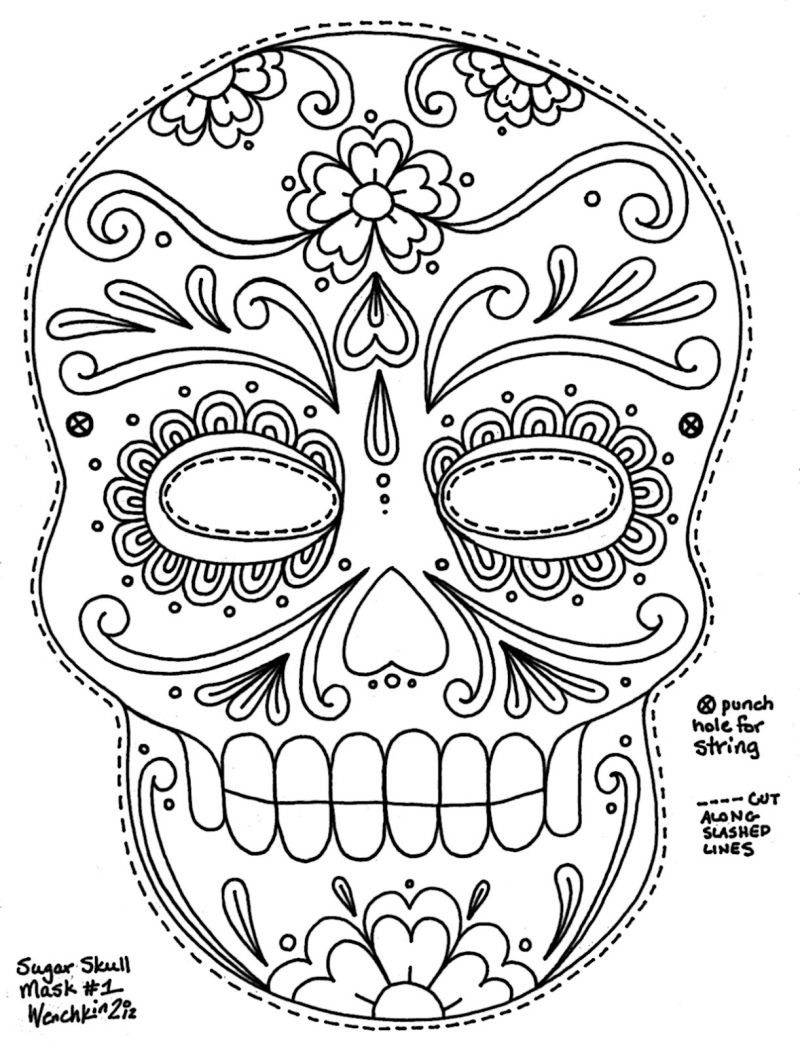 Free Printable Sugar Skull Day Of The Dead Mask. Could Use To Make - Free Dia De Los Muertos Printables