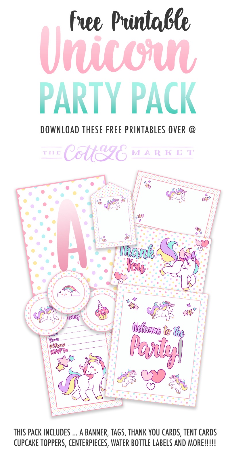 Free Printable Unicorn Party Decorations Pack - The Cottage Market - Free Unicorn Birthday Printables