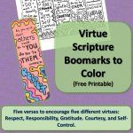 Free Printable Virtue Scripture Bookmarks To Color For Kids   Free Printable Virtues Cards