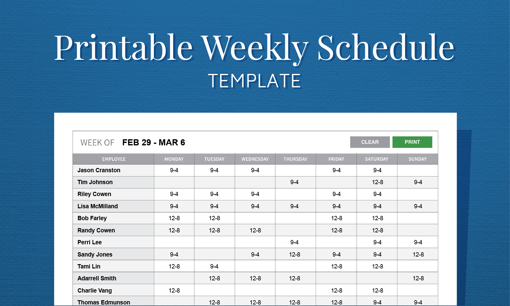 Free Printable Weekly Work Schedule Template For Employee Scheduling - Free Printable Blank Work Schedules