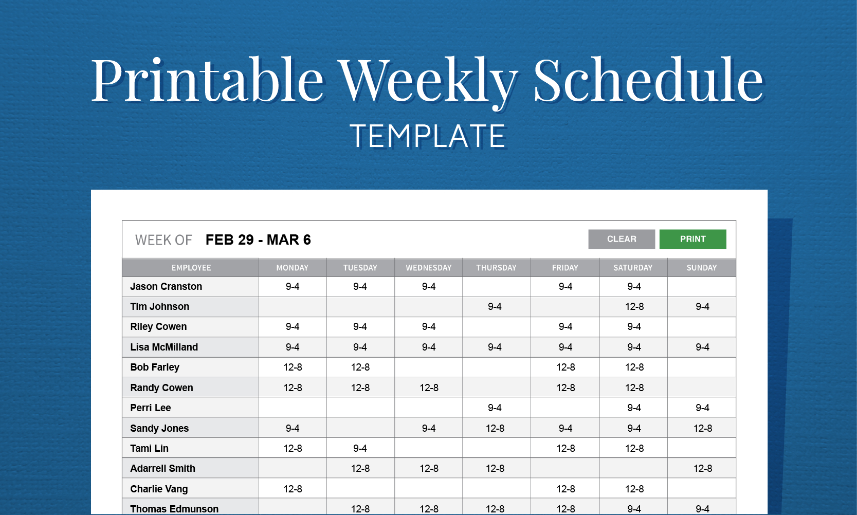 weekly work schedule template free