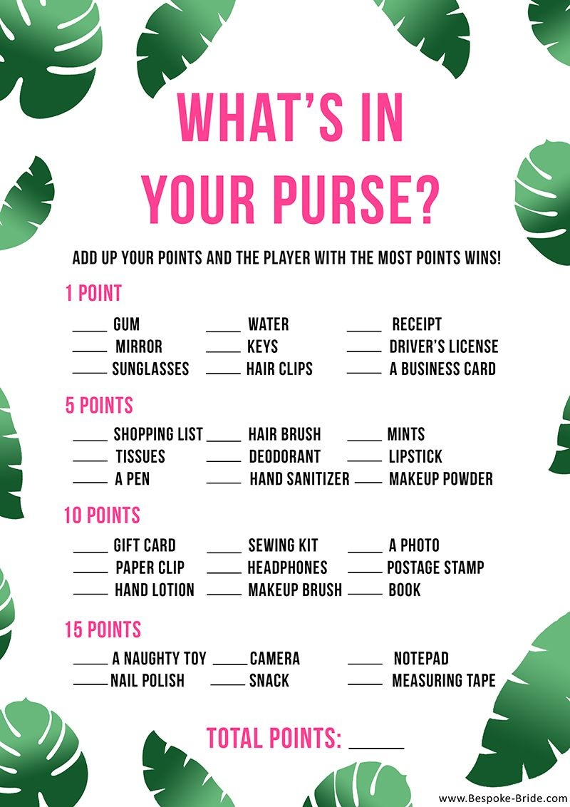 Free Printable 'what's In Your Purse?' Hen Party &amp; Bridal Shower - Free Printable Bridal Shower Games What's In Your Purse
