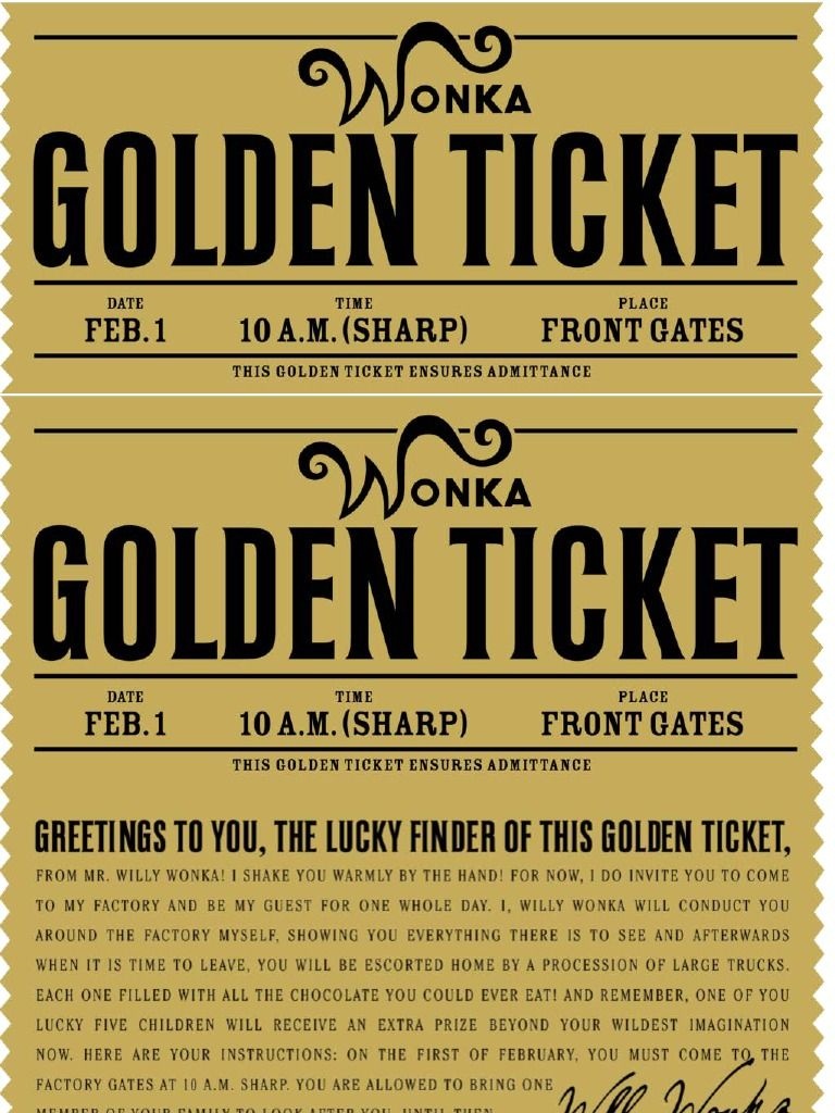 Free Printable Willy Wonka's Golden Ticket--Need To Have A Scrbd - Free Printable Wonka Bar Wrapper Template